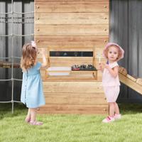 Grenen Houten Wand/Tafel Speelkeuken met Ophanghaken Schoolbord Gootsteen Accessoires Doek Buitenkeuken Speelset voor Kinderen 3+