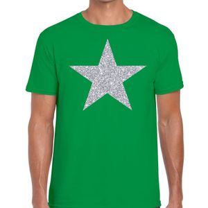 Zilveren ster glitter t-shirt groen heren