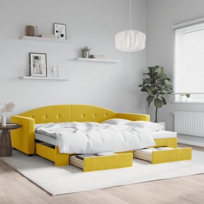 Slaapbank met onderschuifbed en lades 90x200 cm fluweel geel