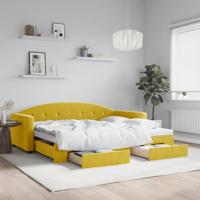 Slaapbank met onderschuifbed en lades 90x200 cm fluweel geel