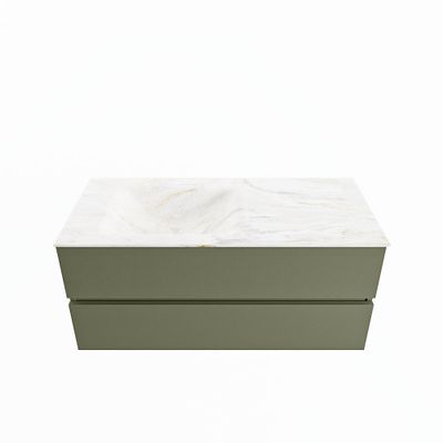 MONDIAZ VICA-DLUX 110cm badmeubel onderkast Army 2 lades. Inbouw wastafel CLOUD links zonder kraangat, kleur Ostra.