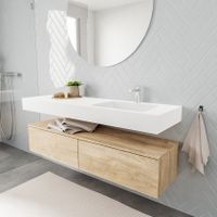 Mondiaz Alan badmeubel 150 cm washed oak 2 lades vrijhangend wastafel rechts 1 kraangat wit