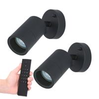 Set van 2 dimbare LED Wandlamp Lago 2700K - Zwart - IP44 - GU10 - Incl. dimmer met afstandsbediening