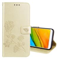 Voor Xiaomi Redmi 5 Rose reliëf horizontaal flip milieu PU lederen draagtas met houder & kaartsleuven & portemonnee (goud)