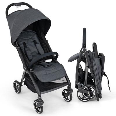 Lichtgewicht Kinderwagen Opvouwbare Kinderwagen voor Pasgeborenen met Verstelbare Rugleuning Kap 5-Puntsgordel Opbergmand-Grijs