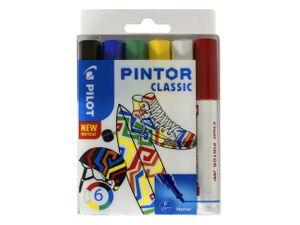 Pilot Pintor Classic markeerstift 6 stuk(s) Kogelpunt Zwart, Blauw, Groen, Rood, Wit, Geel