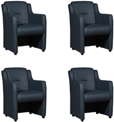 Set van 4 Blauwe leren landelijke eetkamerfauteuils Mass - Toledo Leer Marine (blauw leer)