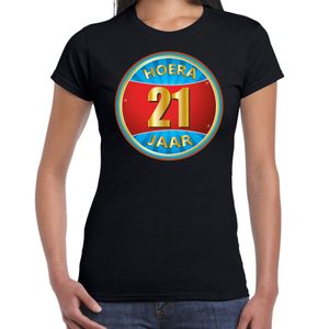 21e verjaardag cadeau t-shirt hoera 21 jaar zwart voor dames