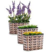 Plantenpot/bloempot teil - 3x - ovaal - zink - bruin - L22,5 x D11,5 x H12 cm