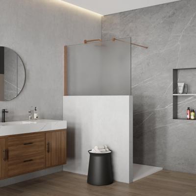 Fortifura Galeria Halfhoge Inloopdouche - 140x80cm - mat glas - 8mm - nano - met profiel en stabilisatiestang - Geborsteld koper PVD (Koper) SW1235442 SW876702
