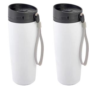 RVS Thermosbeker - 2x - Koffie reisbeker - Isoleerbeker - wit - 380 ml