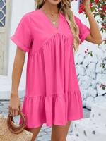 Casual Plain Loose V Neck Dress With No