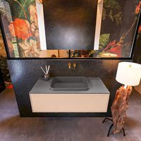 Badkamermeubelset Mondiaz Erin 100 cm met 1 Lade met RIDGE Wastafel Midden Dark grey Zonder Kraangaten Greeploos Mat Rosee