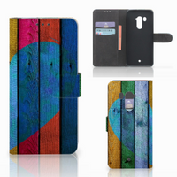HTC U11 Plus Book Style Case Wood Heart - Cadeau voor je Vriend - thumbnail