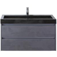 Dante Badmeubelset 100 cm - Beton Antraciet - Wastafel Hardsteen Wit Lucca
