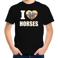 I love horses t-shirt met dieren foto van een wit paard zwart voor kinderen I love horses t-shirt met dieren foto van een wit paard zwart voor kinderen
