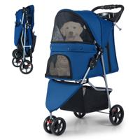 Opvouwbare Huisdierenwagen Lichte Kattenwandelwagen met Verstelbare Zonnekap Afneembare en Wasbare Bekleding Donkerblauw