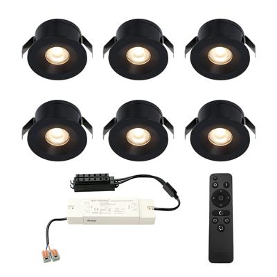 Set van 6 Cadiz LED Mini Inbouwspots met Trafo - 12 Volt 3 Watt 200 lumen - Dimbaar - Plat 26mm (Lage inbouwdiepte) - 2700K - IP44 waterdicht - Zwart - Veranda spotjes - overkapping spotjes