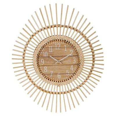Ostaria Wandklok/muur klok - Ibiza stijl - D60 cm - rotan - naturel - keuken/kamer