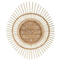 Ostaria Wandklok/muur klok - Ibiza stijl - D60 cm - rotan - naturel - keuken/kamer