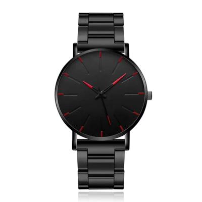 LGT JWLS Herenhorloge - Extra Plat Quartz Uurwerk - All Black met Rode Accenten