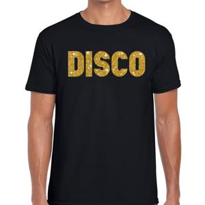 Verkleed T-shirt voor heren - disco - zwart - gouden glitter - jaren 70/80 - carnaval/themafeest