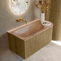Badmeubel Mondiaz Kurve-Dlux | 95 cm | Meubelkleur Dusk | Wastafelkleur Saba | Solid surface | Wasbak linker zijde spoelbak | Zonder kraangat(en) Badmeubel Mondiaz Kurve-Dlux | 95 cm | Meubelkleur Dusk | Wastafelkleur Saba | Solid surface | Wasbak linker zijde spoelbak | Zonder kraangat(en)