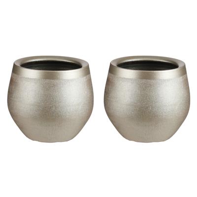 Mica Decorations Bloempot - Set van 3x stuks - goudkleurig - keramiek - 20 x 18 cm