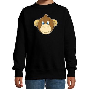 Cartoon aap trui zwart voor jongens en meisjes - Cartoon dieren sweater kinderen 14-15 jaar (170/176)  -