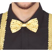 Carnaval verkleed vlinderstrikje - glitter pailletten - goud - polyester - volwassenen/unisex