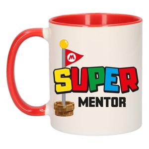 Cadeau koffie/thee mok voor mentor/leraar - rood - super mentor - keramiek - 300 ml