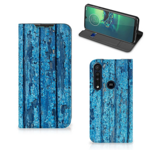 Motorola G8 Plus Book Wallet Case Wood Blue
