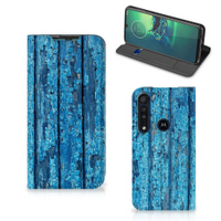 Motorola G8 Plus Book Wallet Case Wood Blue - thumbnail