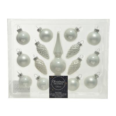 Decoris Mini kerstballen D3 cm - met piek - set 15-delig - wit - glas - kerstversiering Decoris Mini kerstballen D3 cm - met piek - set 15-delig - wit - glas - kerstversiering
