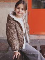 Omkeerbare windjack met capuchon voor meisjes, luipaard/sherpa beige