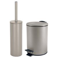 Badkamer/toilet accessoires set - WC-borstel en pedaalemmer 3L - metaal - beige