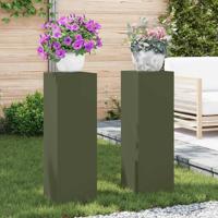 VidaXL Plantenstandaard 2 pcs olijfgroen 24 x 24 x 75 cm staal