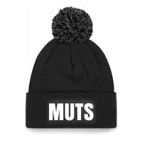 Muts/beanie pompon met grappige tekst - one size - unisex - zwart Muts/beanie pompon met grappige tekst - one size - unisex - zwart
