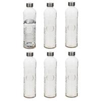Waterfles - 6x -1 liter - gehard ribbel glas - D8 x H29 cm - drinkfles - Glazen drink flessen