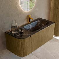Badmeubel Mondiaz Kurve-Dlux | 105 cm cm | Meubelkleur Dusk | Wastafelkleur Lava | Solid surface | Wasbak rechter zijde spoelbak | 1 kraangat