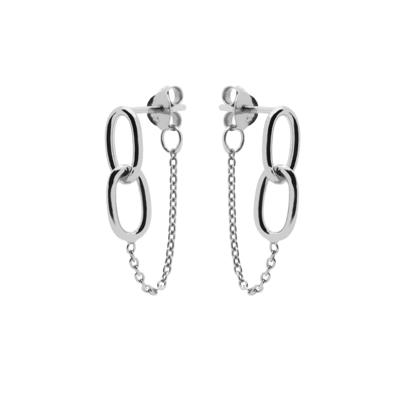 Karma Oorbellen Chain Double Round Square Zilver