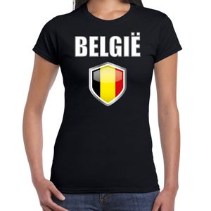 Belgie landen supporter t-shirt met Belgische vlag schild zwart dames