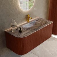 Badmeubel Mondiaz Kurve-Dlux | 105 cm | Meubelkleur Ruby | Wastafelkleur Sombra | Solid surface | Wasbak rechter zijde spoelbak | 1 kraangat