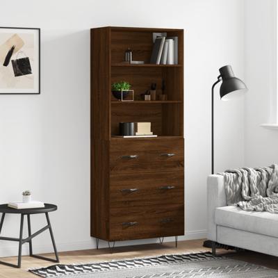 Hoge kast 69,5x34x180 cm bewerkt hout bruin eikenkleur