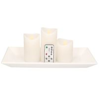 Kaarsenonderbord/plateau hout rechthoek met 3x LED kaarsen wit