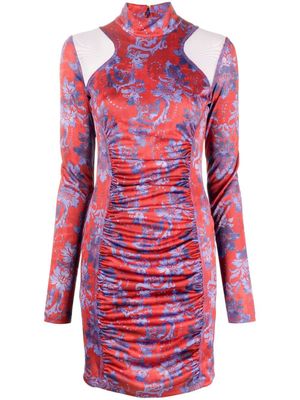 Versace Jeans Couture robe courte froncée à motif cachemire - Rouge