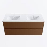 MONDIAZ VICA 120cm badmeubel onderkast Rust 2 lades. Wastafel DENIA dubbel 2 kraangaten, kleur Glanzend Wit.
