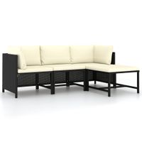 4-delige Loungeset met kussens poly rattan zwart