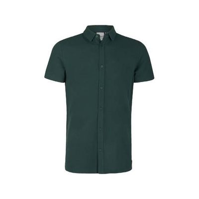 Refill by Shoeby regular fit tricot overhemd Danny donkergroen