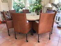 Set van 8 leren eetkamerstoelen - met wieltjes en hoge rug - bruin leer - Echt leer, Modern, ontdek de vele Leersoorten en Kleuren bij ShopX